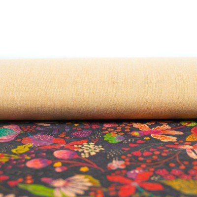 Natural Cork Fabric with Colorful Flowers Pattern COF-478