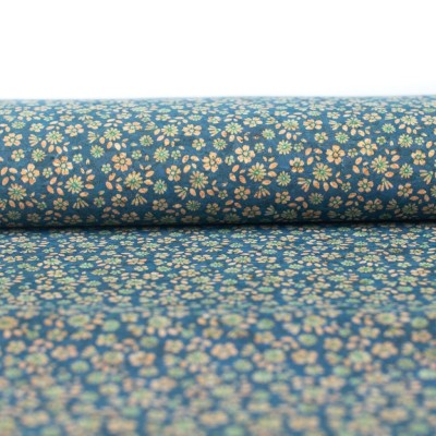 Delicate Floral Sprinkle on Teal Cork Fabric Design COF-488