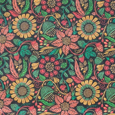 Vibrant Floral Patterned Cork Fabric COF-485