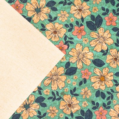 Green Flowers Pattern Cork Fabric COF-335-B