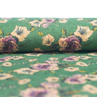 Flower Green Pattern Cork Fabric COF-351-A