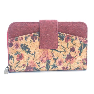 Cork Women's Rose&Plant Card Holder Mini-Flap Printed Wallet –BAG-2245