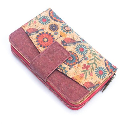 Cork Women's Rose&Plant Card Holder Mini-Flap Printed Wallet –BAG-2245