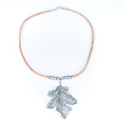 natural cork with Leaves handmade cork necklace N-324-5