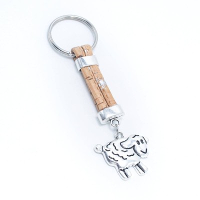 Sheep pendant style handmade Cork keychain I-008-MIX-10