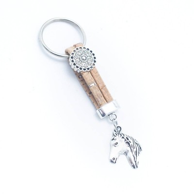 Cork and horse head Pendant Handmade Keychain I-005-MIX-10