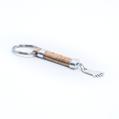 colored cork cord and little feet pendant handmade cork keychain  I-07-MIX-10