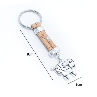 colored cork cord and sheep pendant handmade cork keychain  I-08-MIX-10