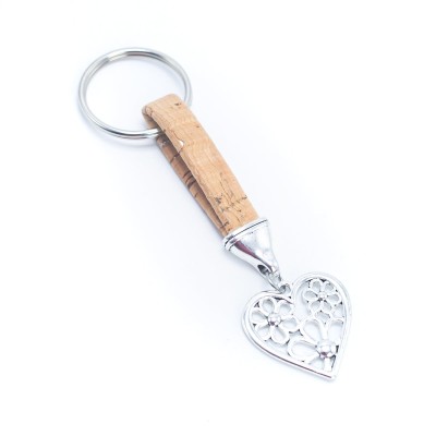 colored cork cord and heart pendant handmade cork keychain  I-012-MIX-10