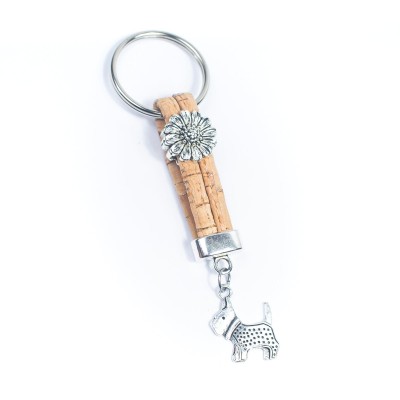 colored cork cord and puppy pendant handmade cork keychain  I-019-MIX-10