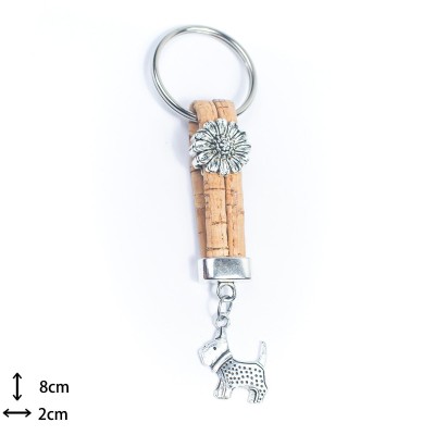 colored cork cord and puppy pendant handmade cork keychain  I-019-MIX-10