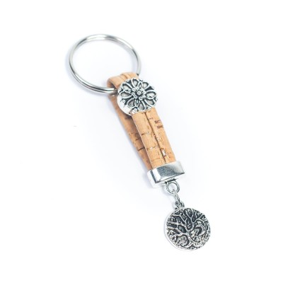 colored cork cord and tree handmade cork keychain  I-022-MIX-10