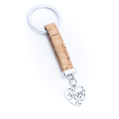 colored cork cord and heart handmade cork keychain  I-049-MIX-10