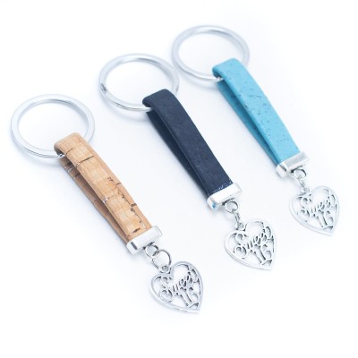 colored cork cord and heart handmade cork keychain  I-049-MIX-10