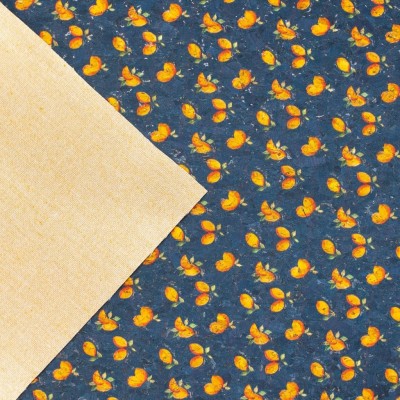 Lemon Print Natural Cork Fabric COF-178