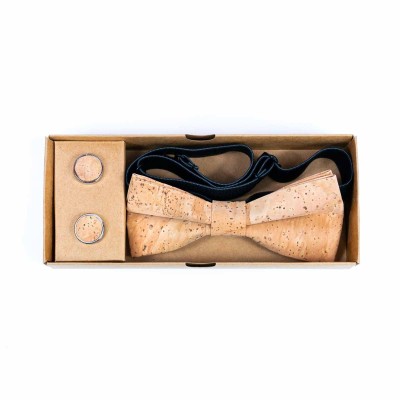 Cork Bow Tie and Cufflink Set L-015