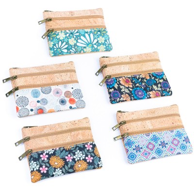 Chic Printed Cork Mini Wallet with Triple Zippers for Women BAG-2327