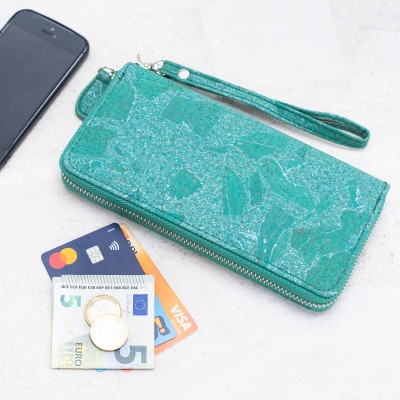 Turquoise Green Cork Wallet with Detachable Wrist Strap BAG-2084