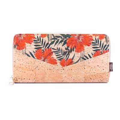 Flowers patterns natural cork women zipper card wallet BAG-2337