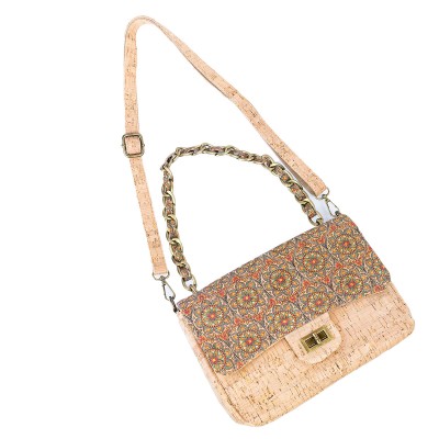 Women's Cork Shoulder Bag with Chain Accent and Button Closure BAGD-560