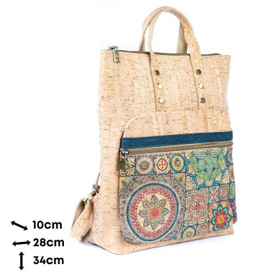 Flash Sale Women's Cork Backpack with Printed Design and Natural Cork Accents BAGD-558