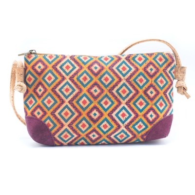 Colorful Geometric Pattern Cork Crossbody Bag with Adjustable Strap BAGD-341-G