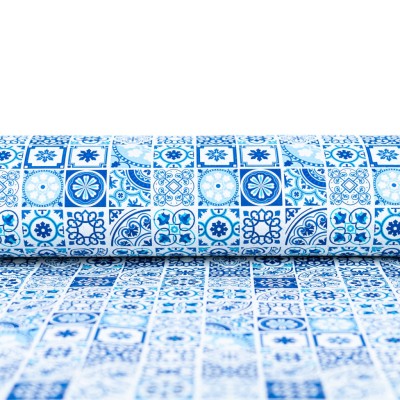 High-Quality Printed Cork Fabric with Blue Portuguese Tile Pattern COF-567