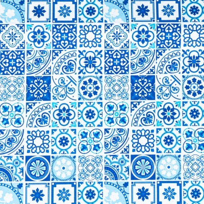 High-Quality Printed Cork Fabric with Blue Portuguese Tile Pattern COF-567