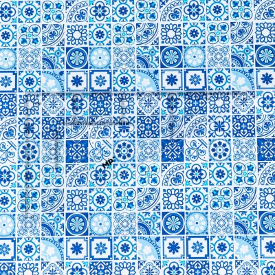 High-Quality Printed Cork Fabric with Blue Portuguese Tile Pattern COF-567