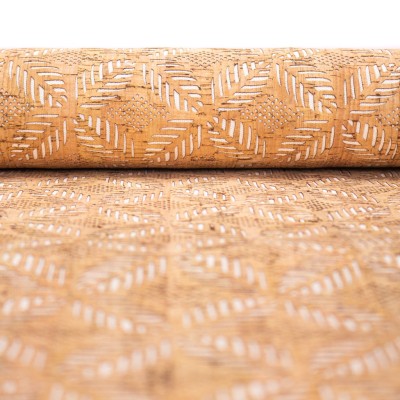 Laser-Cut Cork Fabric with Leaf Motif Design - 1.2mm Thickness COF-416