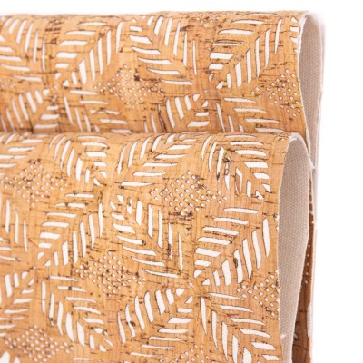 Laser-Cut Cork Fabric with Leaf Motif Design - 1.2mm Thickness COF-416