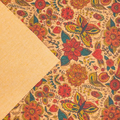 END OF COLLECTION Butterfly and flower Cork fabric COF-306