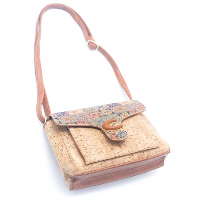 Flash Sale Natural Cork Magnetic Closure Floral Crossbody Bag for Women BAGF-049