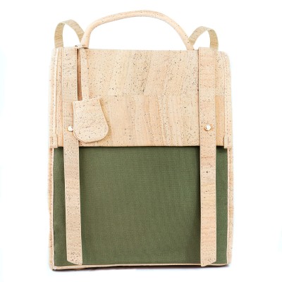 Eco-Friendly Cork and Green Canvas Backpack for Women BAG-2317