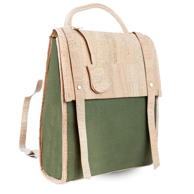 Eco-Friendly Cork and Green Canvas Backpack for Women BAG-2317