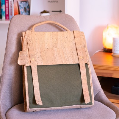 Eco-Friendly Cork and Green Canvas Backpack for Women BAG-2317