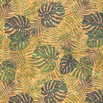 Green leaves pattern Cork fabric COF-373