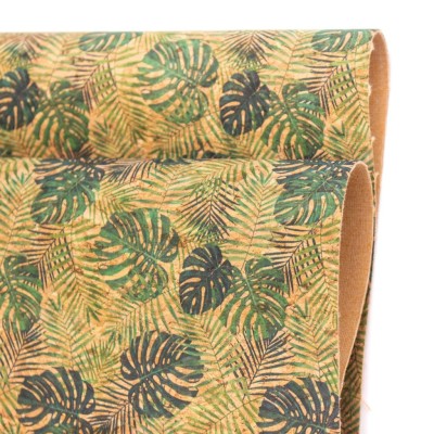 Green leaves pattern Cork fabric COF-373