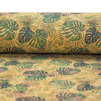 Green leaves pattern Cork fabric COF-373