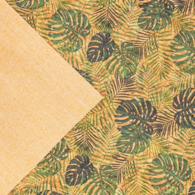 Green leaves pattern Cork fabric COF-373