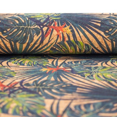 Palm leaves. Seamless floral pattern summer Cork fabric COF-376