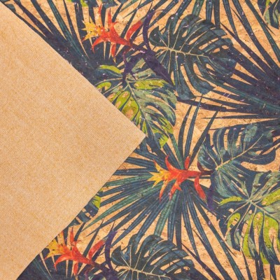 Palm leaves. Seamless floral pattern summer Cork fabric COF-376