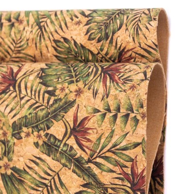 Palm leaves. Seamless floral pattern summer Cork fabric COF-377