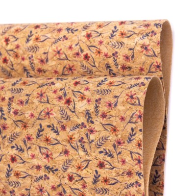 Flowers and grass pattern Cork fabric COF-390