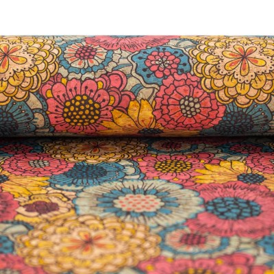 Chrysanthemums on cork fabric COF-395