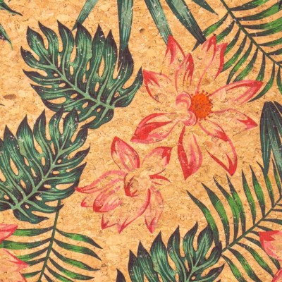 Leaves flower pattern cork leather fabric COF-396