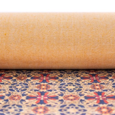 Red geometric flower pattern natural cork fabric COF-411