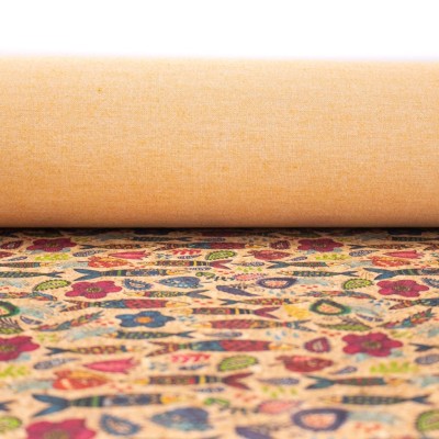 Cork fabric Fish and flower pattern natural cork fabric COF-270