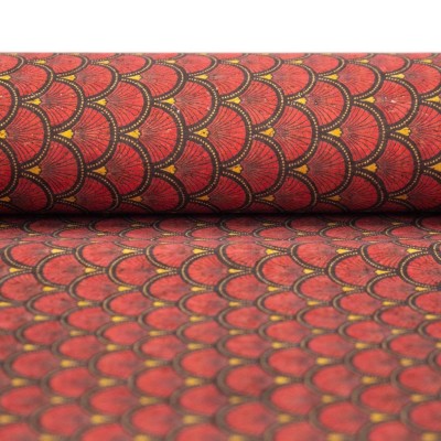 Red fan leaf patterned Cork Fabric COF-290