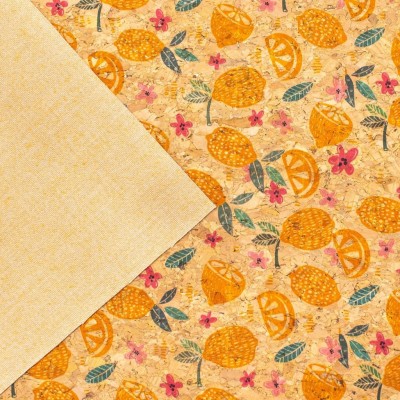 Fresh Lemon and daisy Cork Fabric- COF-133